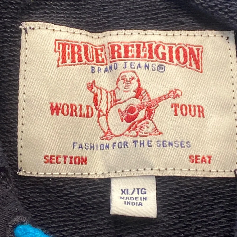 True Religion Mens XL Black Turquoise Lace Up Sleeveless Hoodie‎ Graphic NEW